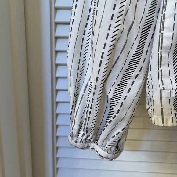 Eley Kishimoto White Black Geometric Blouse Tie Waist Cotton, Size 12 - Picture 4 of 10